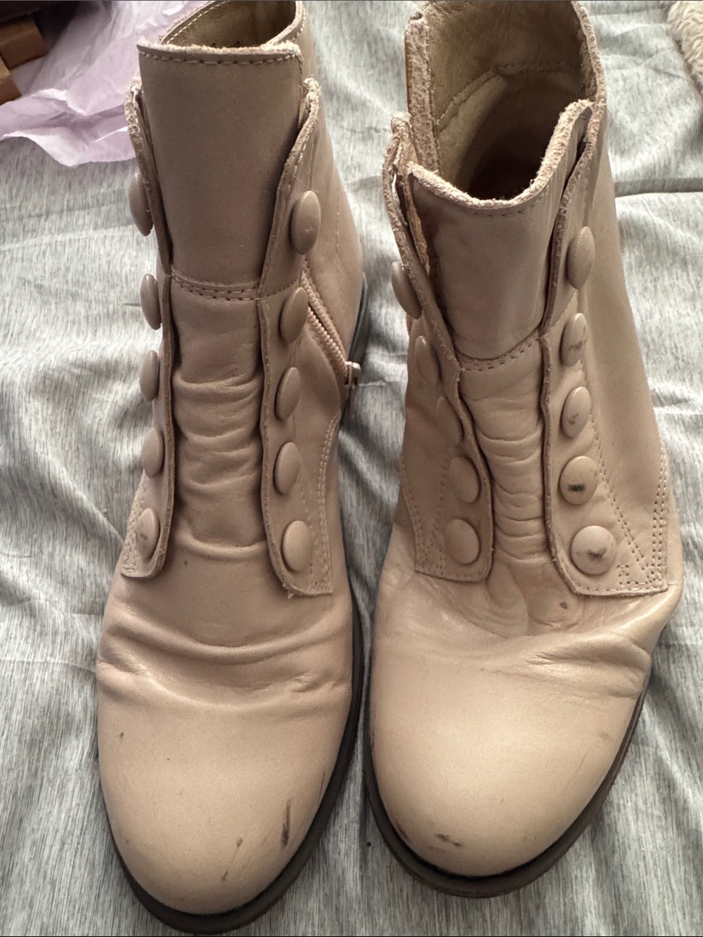 Miz Mooz Neutral Taupe Button-Front Ankle Booties